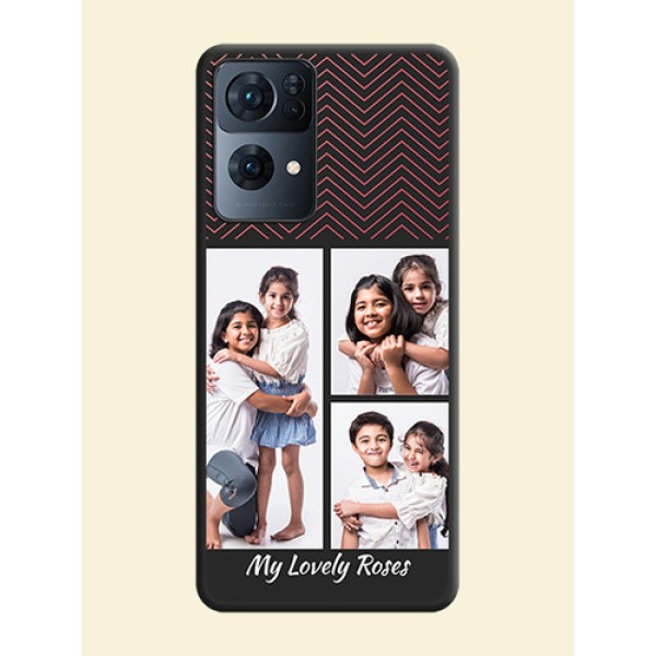Wave Pattern with 3 Image Holder on Space Black Custom Soft Matte Back Cover - Oppo Reno 7 Pro 5G Wave Pattern with 3 Image Holder on Space Black Custom Soft Matte Back Cover - Oppo Reno 7 Pro 5G