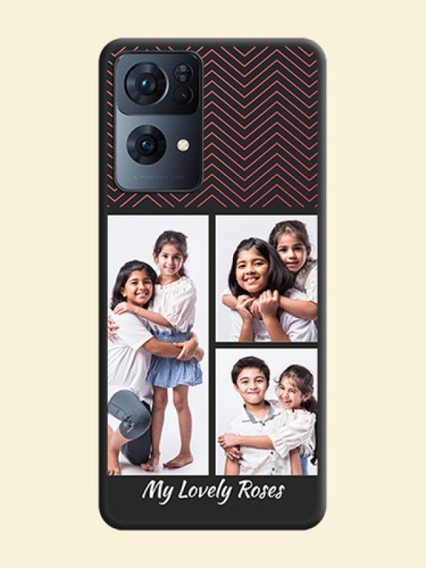 Wave Pattern with 3 Image Holder on Space Black Custom Soft Matte Back Cover - Oppo Reno 7 Pro 5G