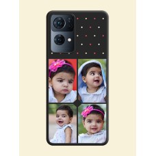 Multicolor Dotted Pattern with 4 Image Holder on Space Black Custom Soft Matte Phone Cases - Oppo Reno 7 Pro 5G