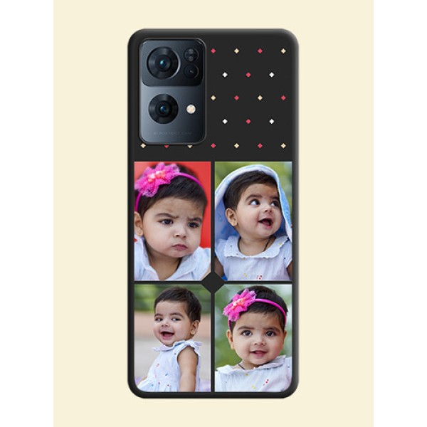 Multicolor Dotted Pattern with 4 Image Holder on Space Black Custom Soft Matte Phone Cases - Oppo Reno 7 Pro 5G Multicolor Dotted Pattern with 4 Image Holder on Space Black Custom Soft Matte Phone Cases - Oppo Reno 7 Pro 5G