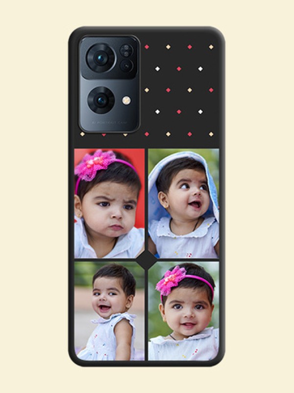Multicolor Dotted Pattern with 4 Image Holder on Space Black Custom Soft Matte Phone Cases - Oppo Reno 7 Pro 5G