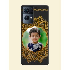 Round Image with Floral Design on Photo on Space Black Soft Matte Mobile Cover - Oppo Reno 7 Pro 5G
