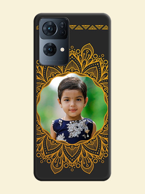 Round Image with Floral Design on Photo on Space Black Soft Matte Mobile Cover - Oppo Reno 7 Pro 5G