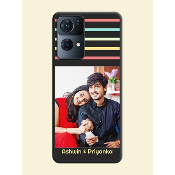 Color Stripes with Photo and Text on Photo on Space Black Soft Matte Mobile Case - Oppo Reno 7 Pro 5G Color Stripes with Photo and Text on Photo on Space Black Soft Matte Mobile Case - Oppo Reno 7 Pro 5G
