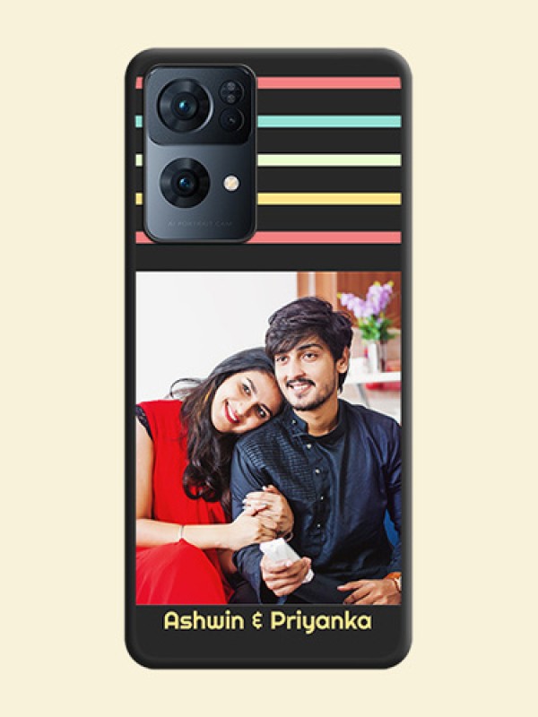 Color Stripes with Photo and Text on Photo on Space Black Soft Matte Mobile Case - Oppo Reno 7 Pro 5G