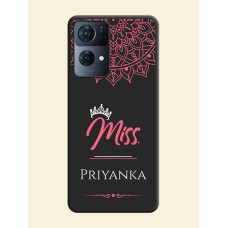 Mrs Name with Floral Design on Space Black Personalized Soft Matte Phone Covers - Oppo Reno 7 Pro 5G