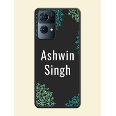 Your Name with Floral Design on Space Black Custom Soft Matte Back Cover - Oppo Reno 7 Pro 5G