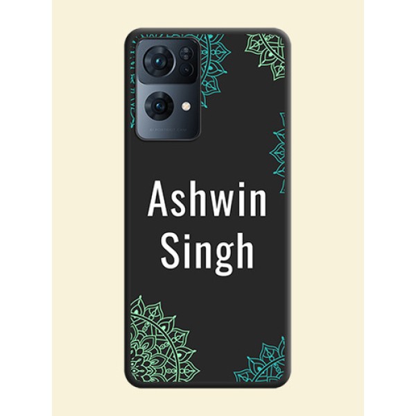 Your Name with Floral Design on Space Black Custom Soft Matte Back Cover - Oppo Reno 7 Pro 5G Your Name with Floral Design on Space Black Custom Soft Matte Back Cover - Oppo Reno 7 Pro 5G