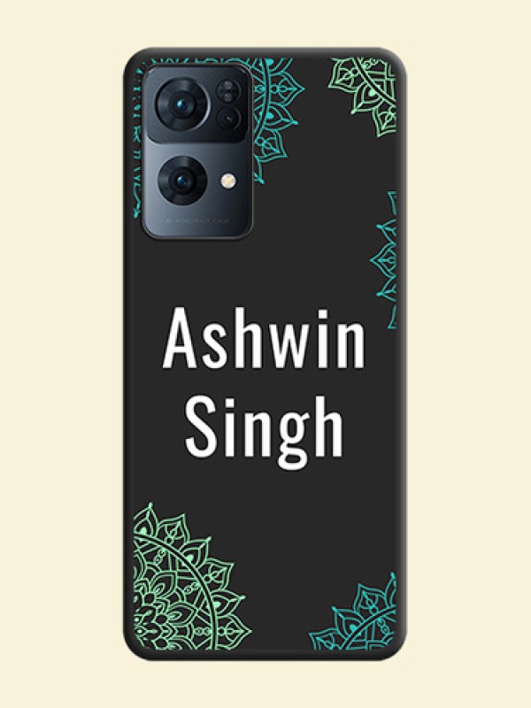 Your Name with Floral Design on Space Black Custom Soft Matte Back Cover - Oppo Reno 7 Pro 5G