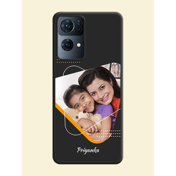 Yellow Triangle on Photo on Space Black Soft Matte Phone Cover - Oppo Reno 7 Pro 5G Yellow Triangle on Photo on Space Black Soft Matte Phone Cover - Oppo Reno 7 Pro 5G