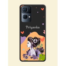 Namecase For Her With Fancy Lady Image On Space Black Personalized Soft Matte Phone Covers -Oppo Reno 7 Pro 5G