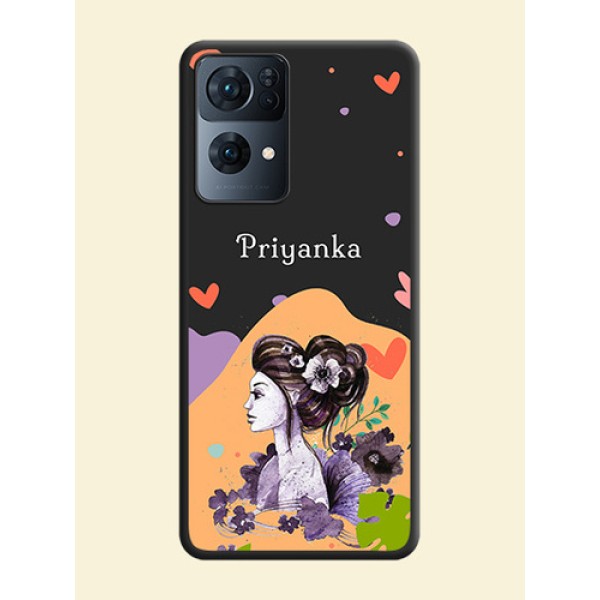 Namecase For Her With Fancy Lady Image On Space Black Personalized Soft Matte Phone Covers -Oppo Reno 7 Pro 5G