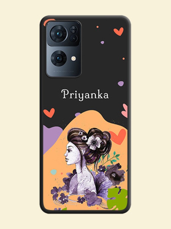 Namecase For Her With Fancy Lady Image On Space Black Personalized Soft Matte Phone Covers -Oppo Reno 7 Pro 5G