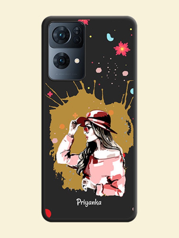 Mordern Lady With Color Splash Background With Custom Text On Space Black Personalized Soft Matte Phone Covers -Oppo Reno 7 Pro 5G