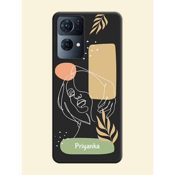 Custom Text With Line Art Of Women & Leaves Design On Space Black Personalized Soft Matte Phone Covers -Oppo Reno 7 Pro 5G Custom Text With Line Art Of Women & Leaves Design On Space Black Personalized Soft Matte Phone Covers -Oppo Reno 7 Pro 5G