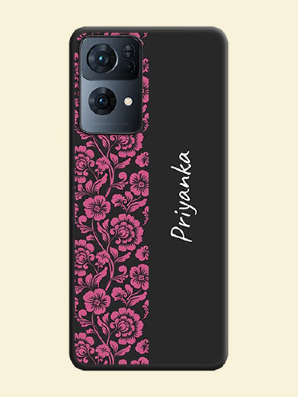 Pink Floral Pattern Design With Custom Text On Space Black Personalized Soft Matte Phone Covers -Oppo Reno 7 Pro 5G