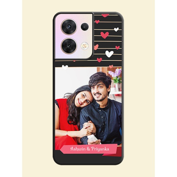Love Pattern with Name on Pink Ribbon  on Photo on Space Black Soft Matte Back Cover - Oppo Reno 8 5G