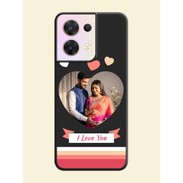Love Shaped Photo with Colorful Stripes on Personalised Space Black Soft Matte Cases - Oppo Reno 8 5G Love Shaped Photo with Colorful Stripes on Personalised Space Black Soft Matte Cases - Oppo Reno 8 5G