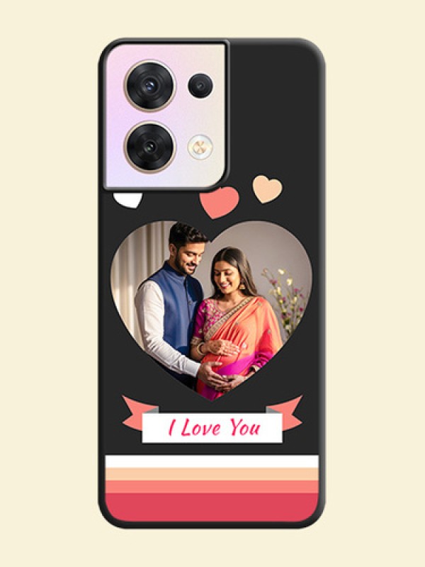 Love Shaped Photo with Colorful Stripes on Personalised Space Black Soft Matte Cases - Oppo Reno 8 5G