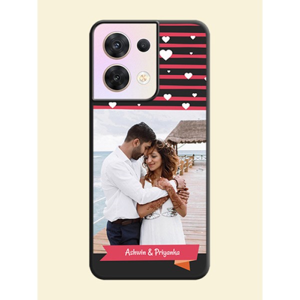 White Color Love Symbols with Pink Lines Pattern on Space Black Custom Soft Matte Phone Cases - Oppo Reno 8 5G White Color Love Symbols with Pink Lines Pattern on Space Black Custom Soft Matte Phone Cases - Oppo Reno 8 5G