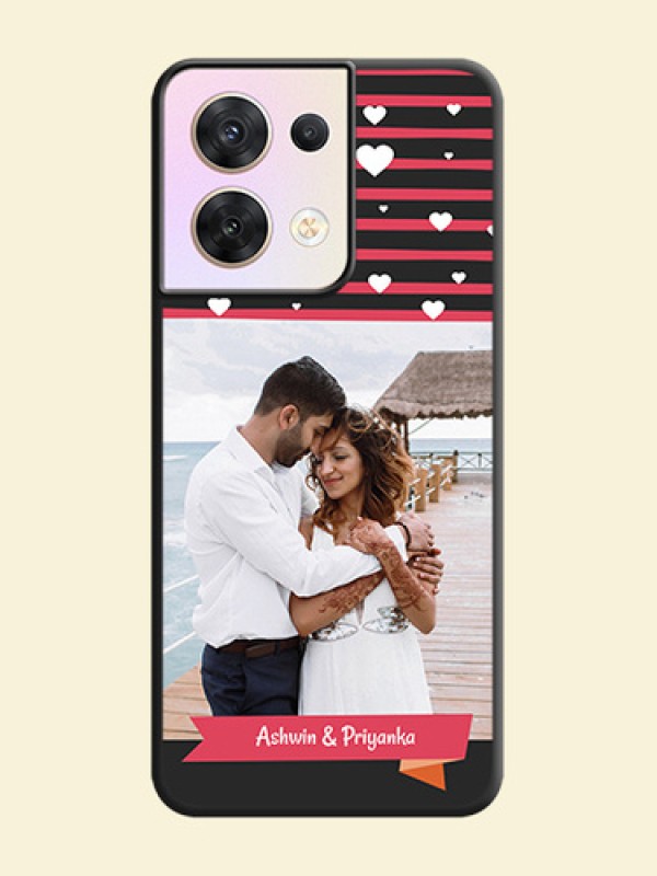 White Color Love Symbols with Pink Lines Pattern on Space Black Custom Soft Matte Phone Cases - Oppo Reno 8 5G