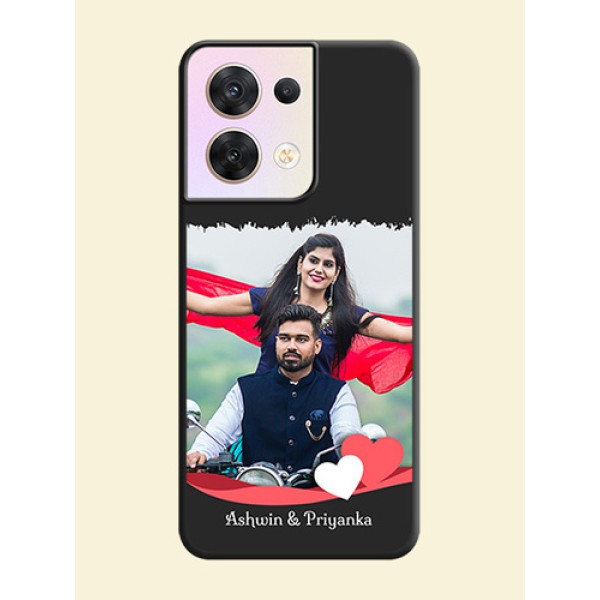 Pin Color Love Shaped Ribbon Design with Text on Space Black Custom Soft Matte Phone Back Cover - Oppo Reno 8 5G Pin Color Love Shaped Ribbon Design with Text on Space Black Custom Soft Matte Phone Back Cover - Oppo Reno 8 5G