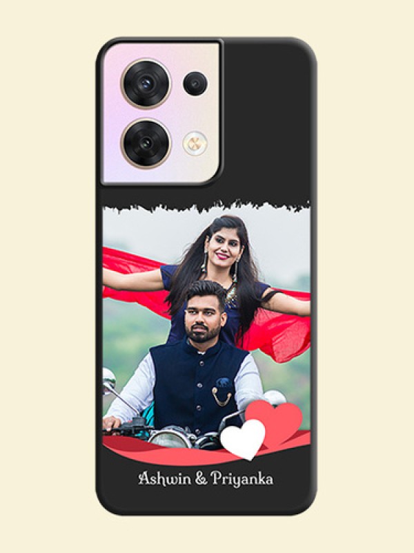 Pin Color Love Shaped Ribbon Design with Text on Space Black Custom Soft Matte Phone Back Cover - Oppo Reno 8 5G