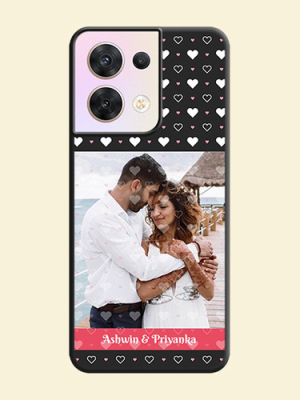 White Color Love Symbols with Text Design on Photo on Space Black Soft Matte Phone Cover - Oppo Reno 8 5G