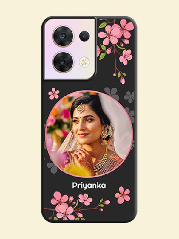 Round Image with Pink Color Floral Design on Photo on Space Black Soft Matte Back Cover - Oppo Reno 8 5G