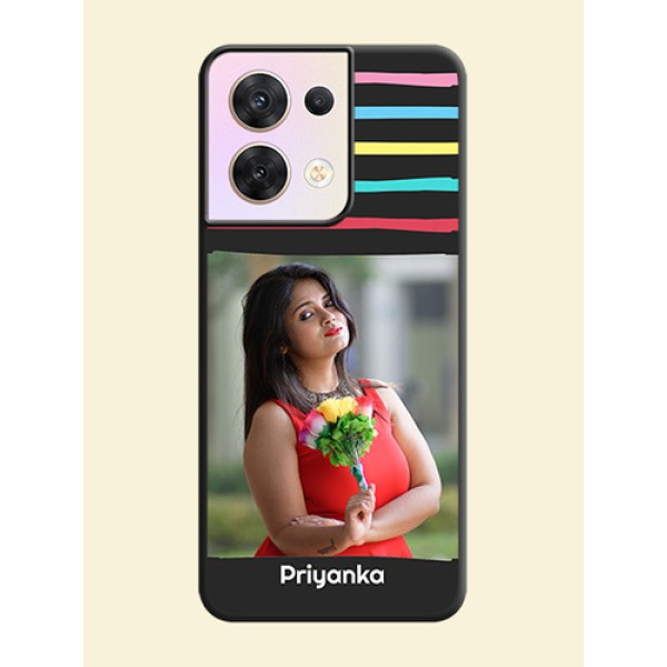 Multicolor Lines with Image on Space Black Personalized Soft Matte Phone Covers - Oppo Reno 8 5G Multicolor Lines with Image on Space Black Personalized Soft Matte Phone Covers - Oppo Reno 8 5G