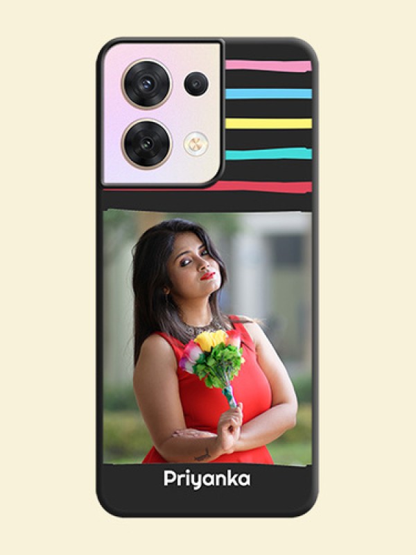 Multicolor Lines with Image on Space Black Personalized Soft Matte Phone Covers - Oppo Reno 8 5G