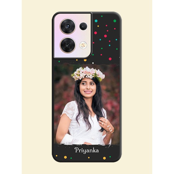 Multicolor Dotted Pattern with Text on Space Black Custom Soft Matte Phone Back Cover - Oppo Reno 8 5G Multicolor Dotted Pattern with Text on Space Black Custom Soft Matte Phone Back Cover - Oppo Reno 8 5G