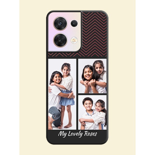 Wave Pattern with 3 Image Holder on Space Black Custom Soft Matte Back Cover - Oppo Reno 8 5G Wave Pattern with 3 Image Holder on Space Black Custom Soft Matte Back Cover - Oppo Reno 8 5G