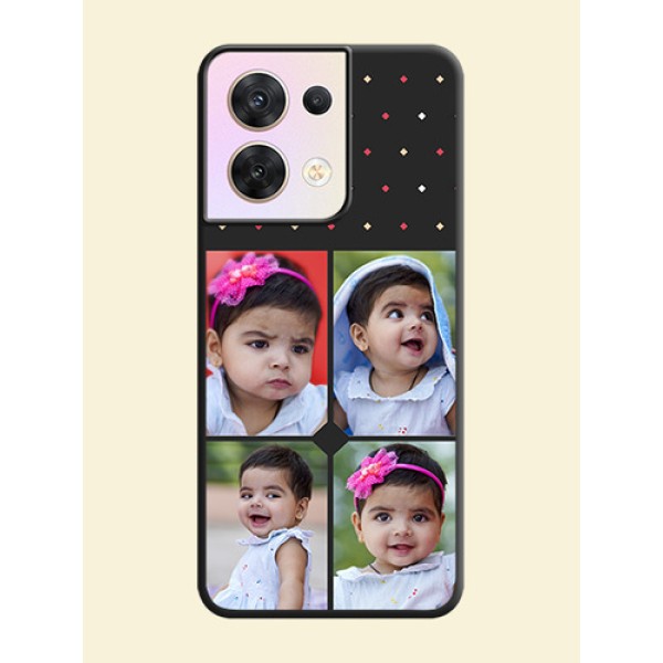 Multicolor Dotted Pattern with 4 Image Holder on Space Black Custom Soft Matte Phone Cases - Oppo Reno 8 5G Multicolor Dotted Pattern with 4 Image Holder on Space Black Custom Soft Matte Phone Cases - Oppo Reno 8 5G