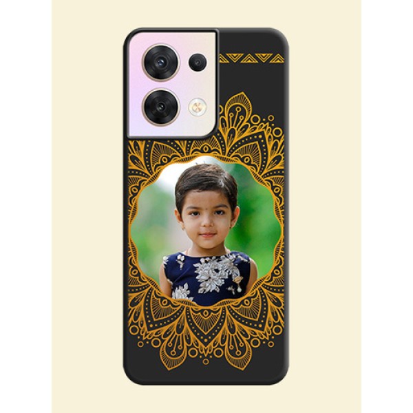 Round Image with Floral Design on Photo on Space Black Soft Matte Mobile Cover - Oppo Reno 8 5G Round Image with Floral Design on Photo on Space Black Soft Matte Mobile Cover - Oppo Reno 8 5G