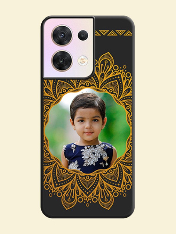 Round Image with Floral Design on Photo on Space Black Soft Matte Mobile Cover - Oppo Reno 8 5G