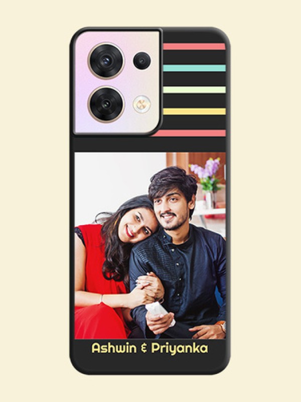 Color Stripes with Photo and Text on Photo on Space Black Soft Matte Mobile Case - Oppo Reno 8 5G