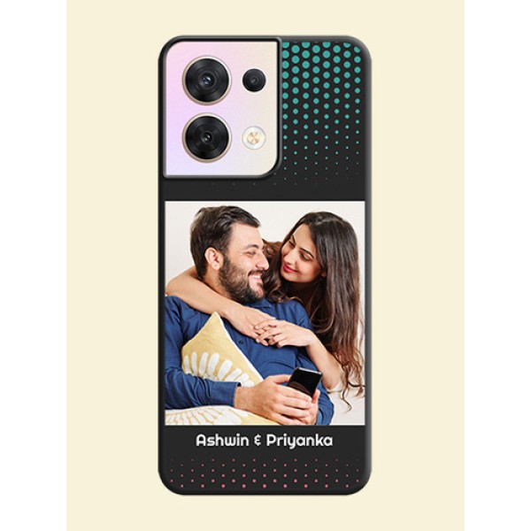 Faded Dots with Grunge Photo Frame and Text on Space Black Custom Soft Matte Phone Cases - Oppo Reno 8 5G Faded Dots with Grunge Photo Frame and Text on Space Black Custom Soft Matte Phone Cases - Oppo Reno 8 5G