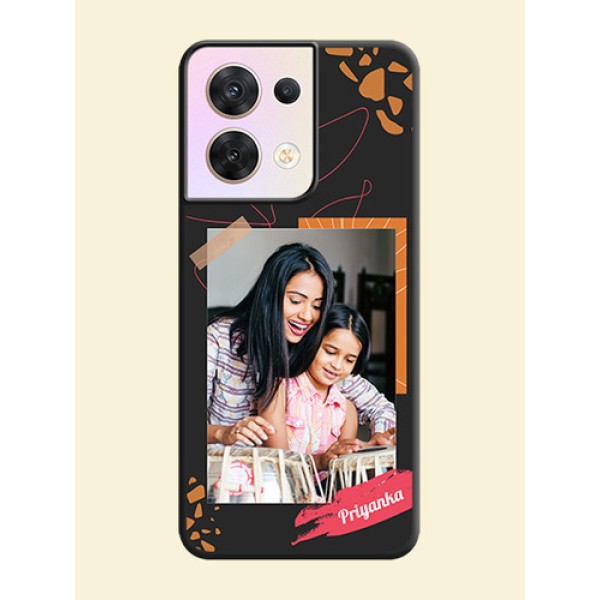 Orange Photo Frame on Space Black Custom Soft Matte Phone Back Cover - Oppo Reno 8 5G Orange Photo Frame on Space Black Custom Soft Matte Phone Back Cover - Oppo Reno 8 5G