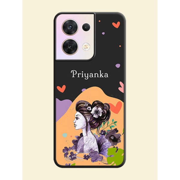 Namecase For Her With Fancy Lady Image On Space Black Personalized Soft Matte Phone Covers -Oppo Reno 8 5G