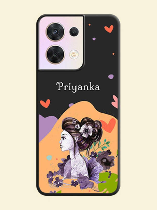 Namecase For Her With Fancy Lady Image On Space Black Personalized Soft Matte Phone Covers -Oppo Reno 8 5G