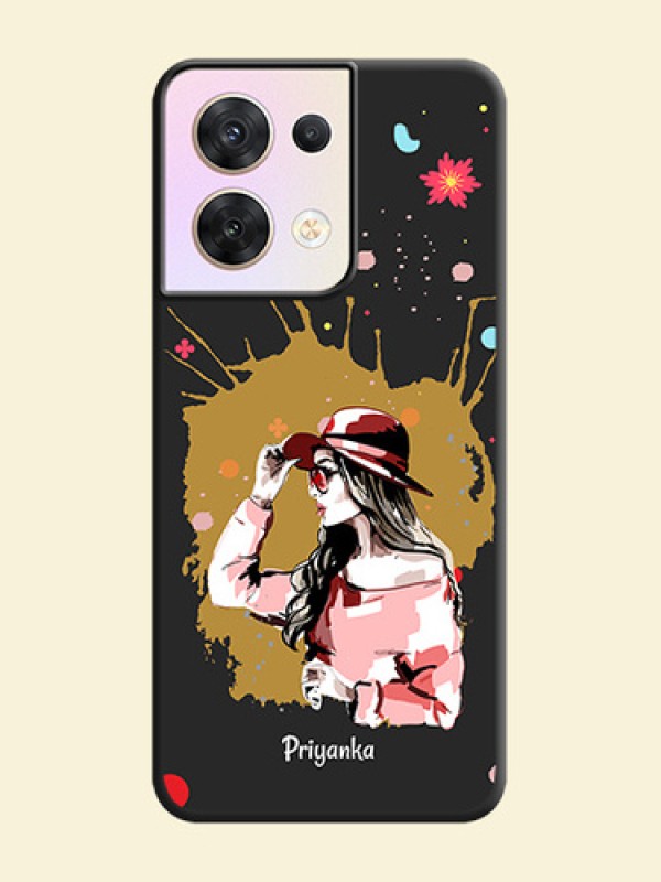 Mordern Lady With Color Splash Background With Custom Text On Space Black Personalized Soft Matte Phone Covers -Oppo Reno 8 5G