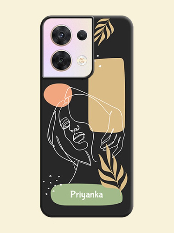 Custom Text With Line Art Of Women & Leaves Design On Space Black Personalized Soft Matte Phone Covers -Oppo Reno 8 5G