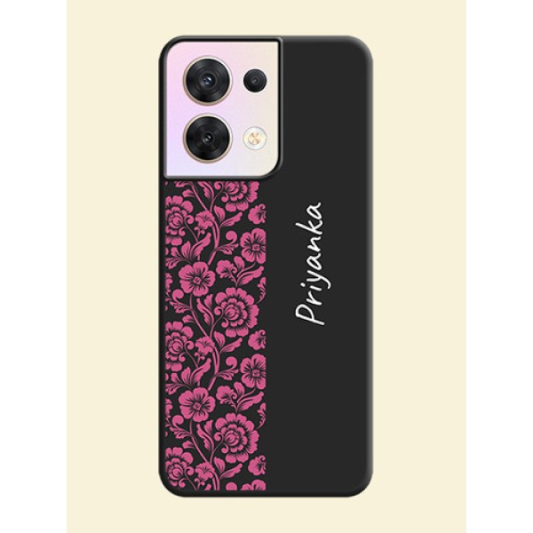 Pink Floral Pattern Design With Custom Text On Space Black Personalized Soft Matte Phone Covers -Oppo Reno 8 5G Pink Floral Pattern Design With Custom Text On Space Black Personalized Soft Matte Phone Covers -Oppo Reno 8 5G