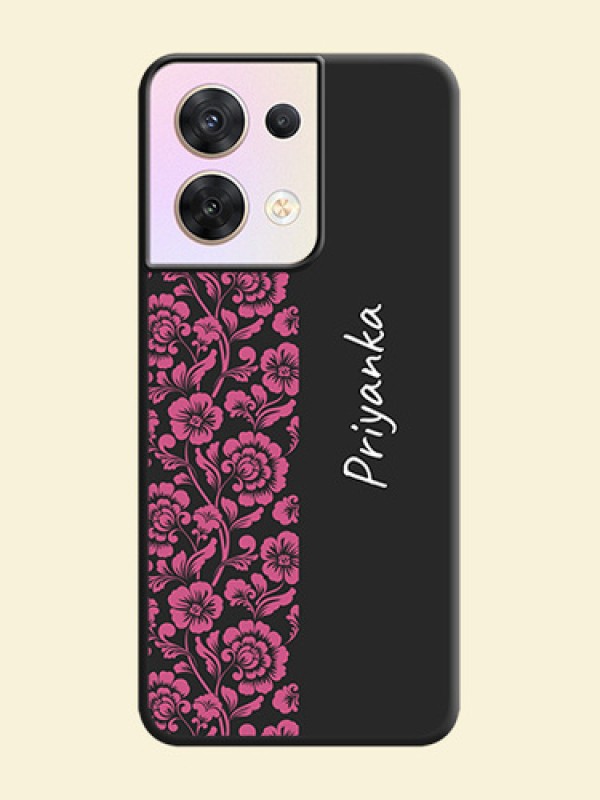 Pink Floral Pattern Design With Custom Text On Space Black Personalized Soft Matte Phone Covers -Oppo Reno 8 5G