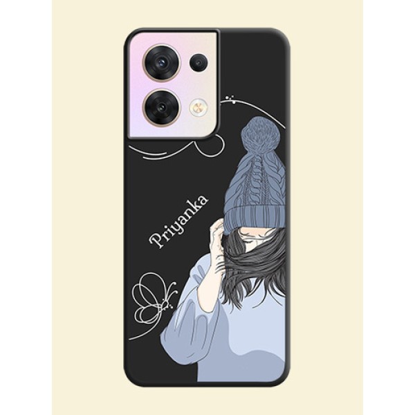 Girl With Blue Winter Outfiit Custom Text Design On Space Black Personalized Soft Matte Phone Covers -Oppo Reno 8 5G