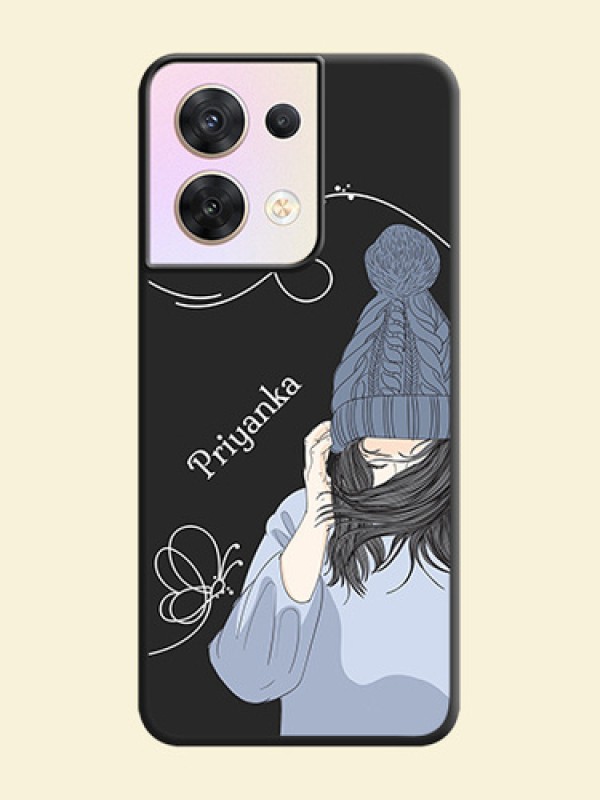 Girl With Blue Winter Outfiit Custom Text Design On Space Black Personalized Soft Matte Phone Covers -Oppo Reno 8 5G