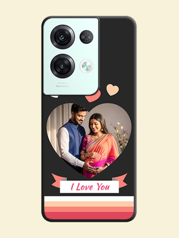 Love Shaped Photo with Colorful Stripes on Personalised Space Black Soft Matte Cases - Oppo Reno 8 Pro 5G