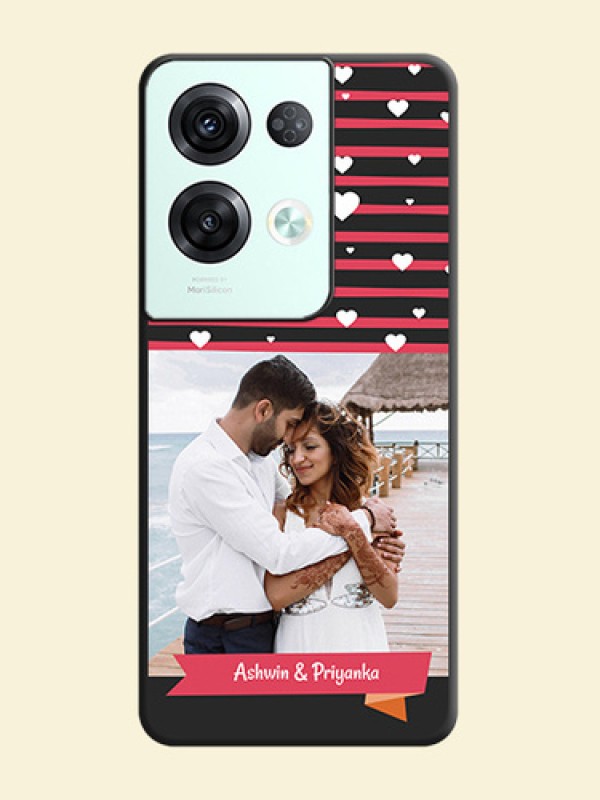 White Color Love Symbols with Pink Lines Pattern on Space Black Custom Soft Matte Phone Cases - Oppo Reno 8 Pro 5G