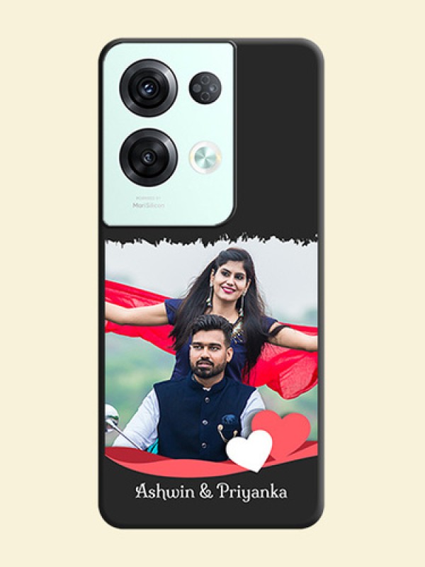 Pin Color Love Shaped Ribbon Design with Text on Space Black Custom Soft Matte Phone Back Cover - Oppo Reno 8 Pro 5G